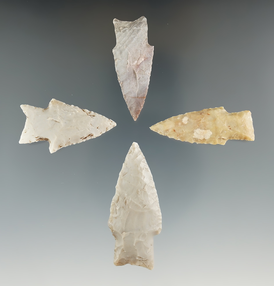 Set of four Texas arrowheads, largest is 2".