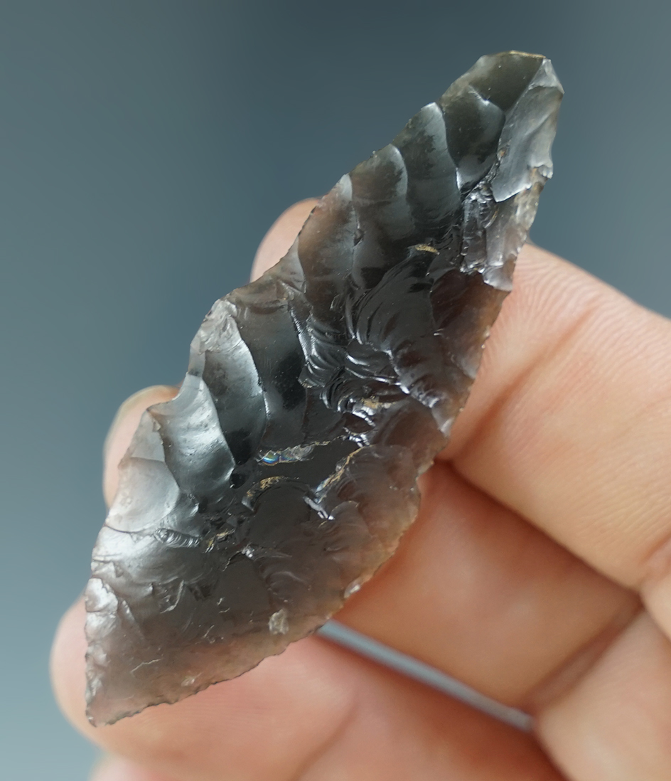 2 1/4" Paleo Haskett made from translucent obsidian found in Warner Valley, Oregon.