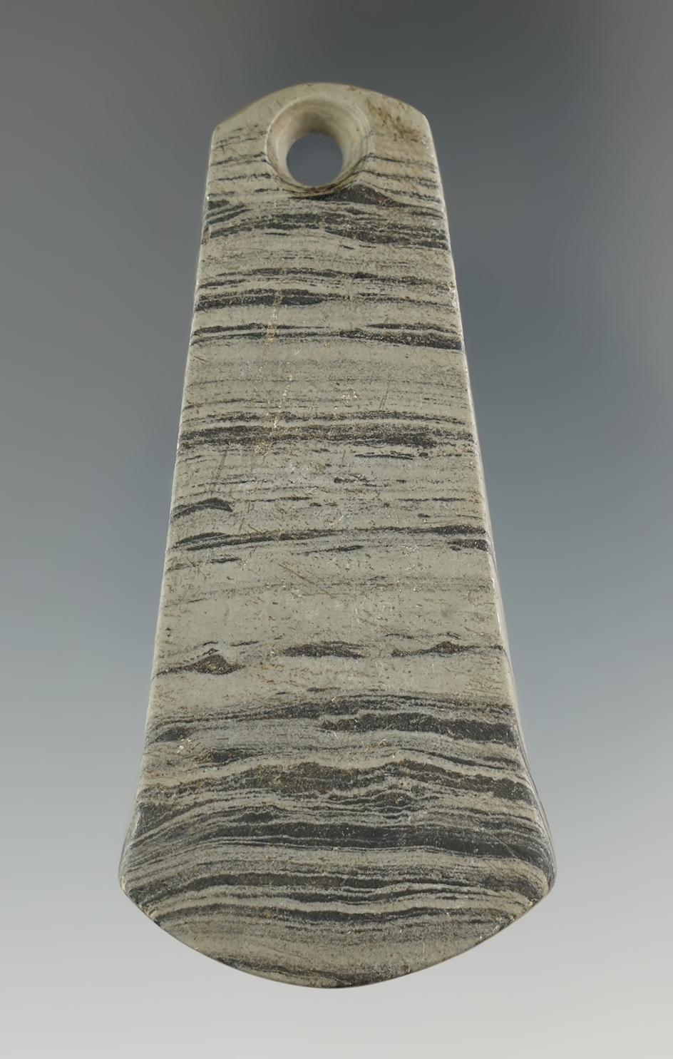 Beautiful banding on this 2 15/16" Adena Anchor Pendant found in Ohio. Ex. Steve Olenick