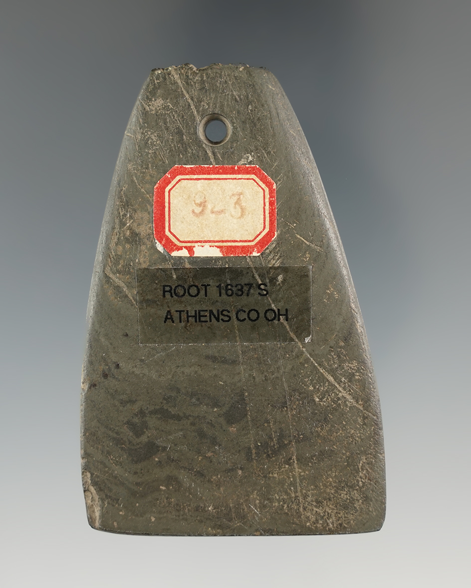 3" Mississippian Pendant with fringes to the top, found in Athens Co., Ohio.