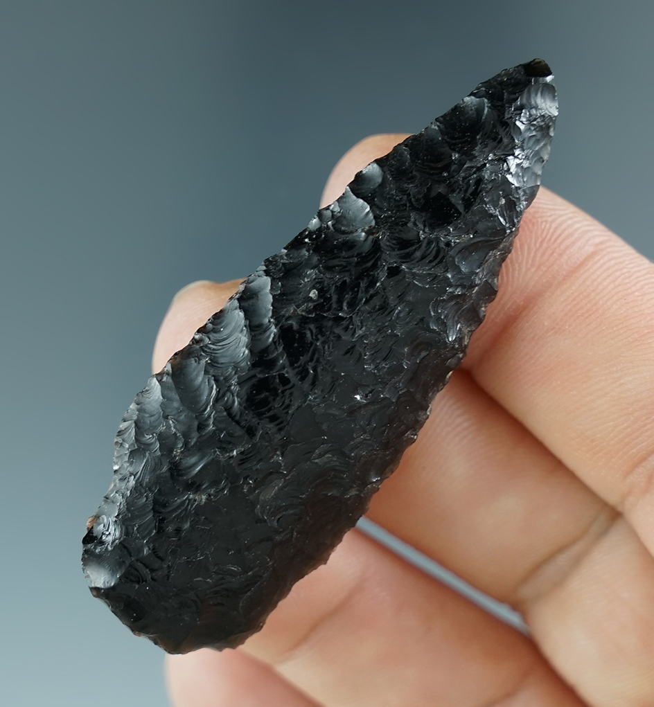 2 5/16" obsidian Cody Complex Scottsbluff found by Dr. Richard E. Stewart