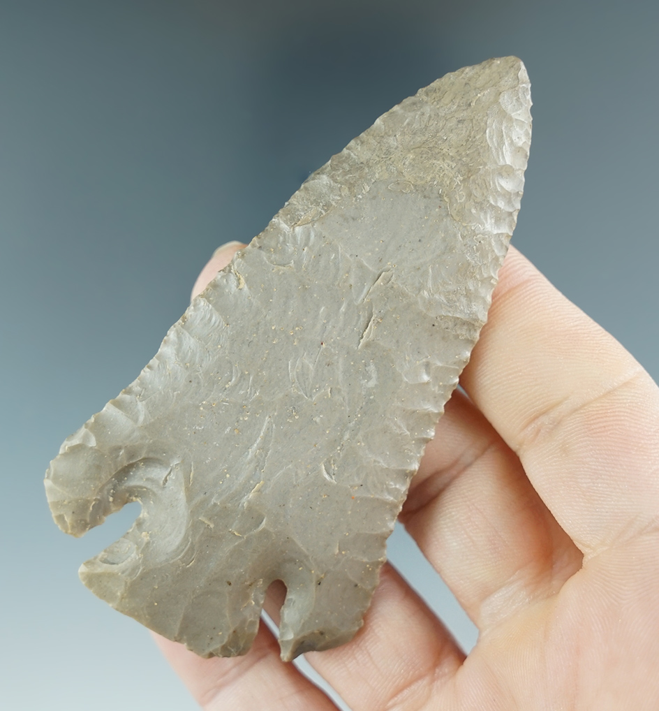 3 7/16" lost Lake made from Hornstone found in Kentucky. Restoration to 1 3/16" of tip