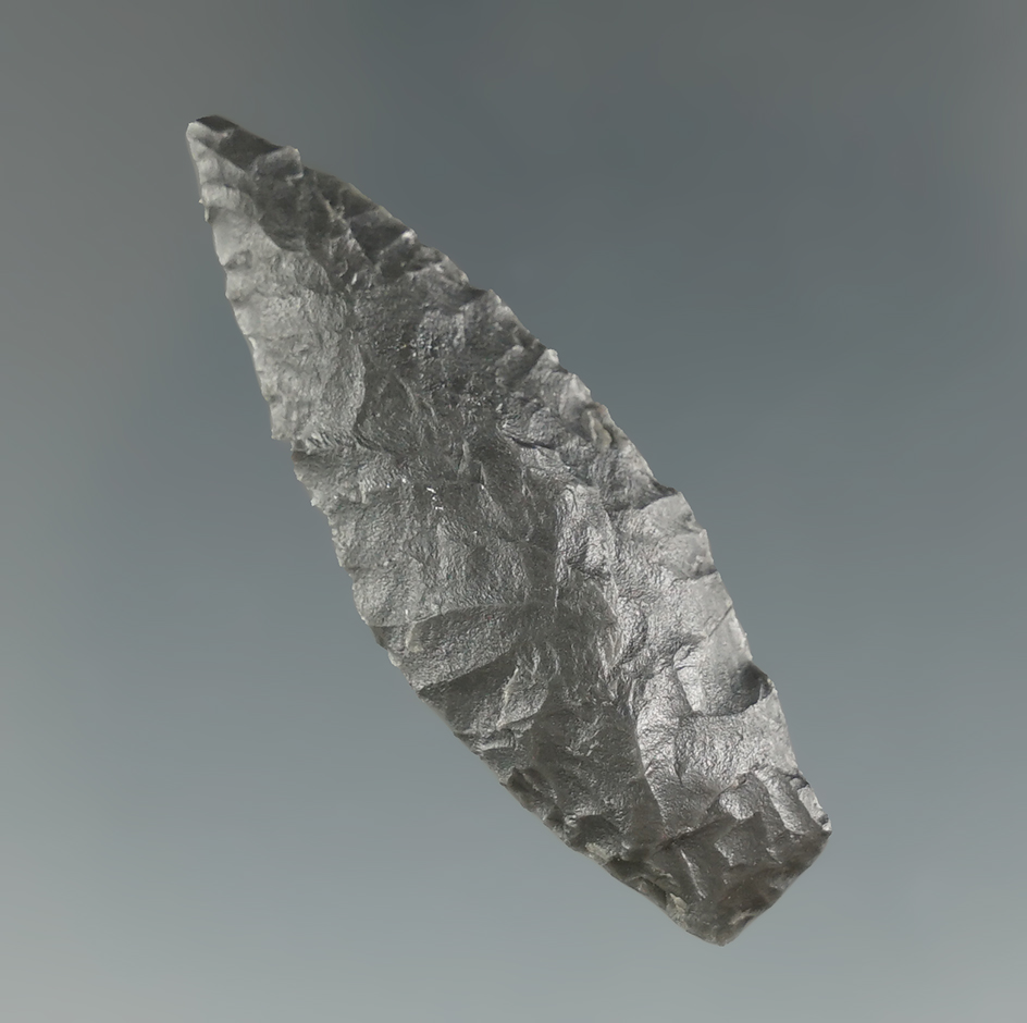 Nice flaking on this 1 11/16" early Cascade found in southern Oregon. Pictured in Overstreet