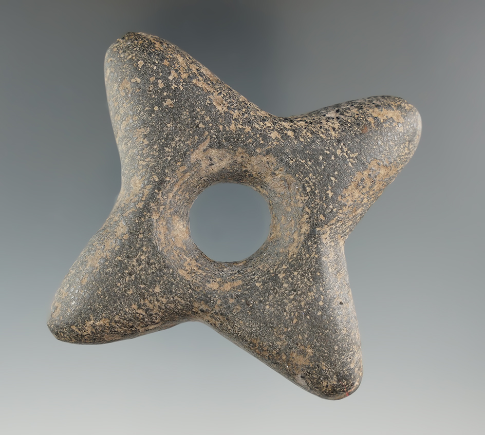 3 5/16" Inca culture four point stone club head found in Peru.