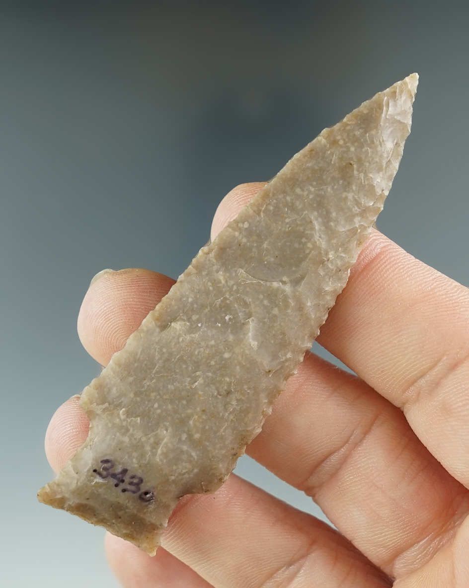 3" Darl - semi-translucent Flint. Found near Cummins Creek in Fayette Co., Texas.  COA.