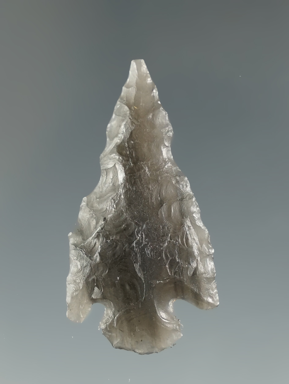 1 7/16" Rose Spring Corner Notch made from obsidian found in southern Oregon.