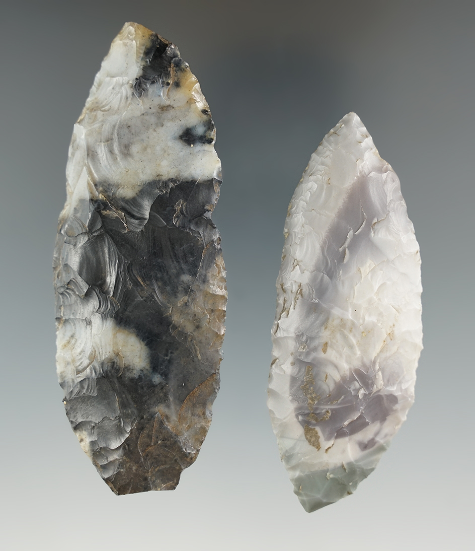 Pair of knives made from beautiful material, largest is 3 1/2" found near the Columbia River