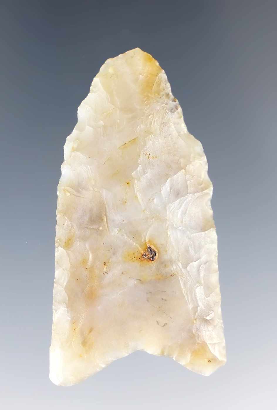 1 15/16" Paleo Clovis, translucent Flint Ridge Flint. Ohio.