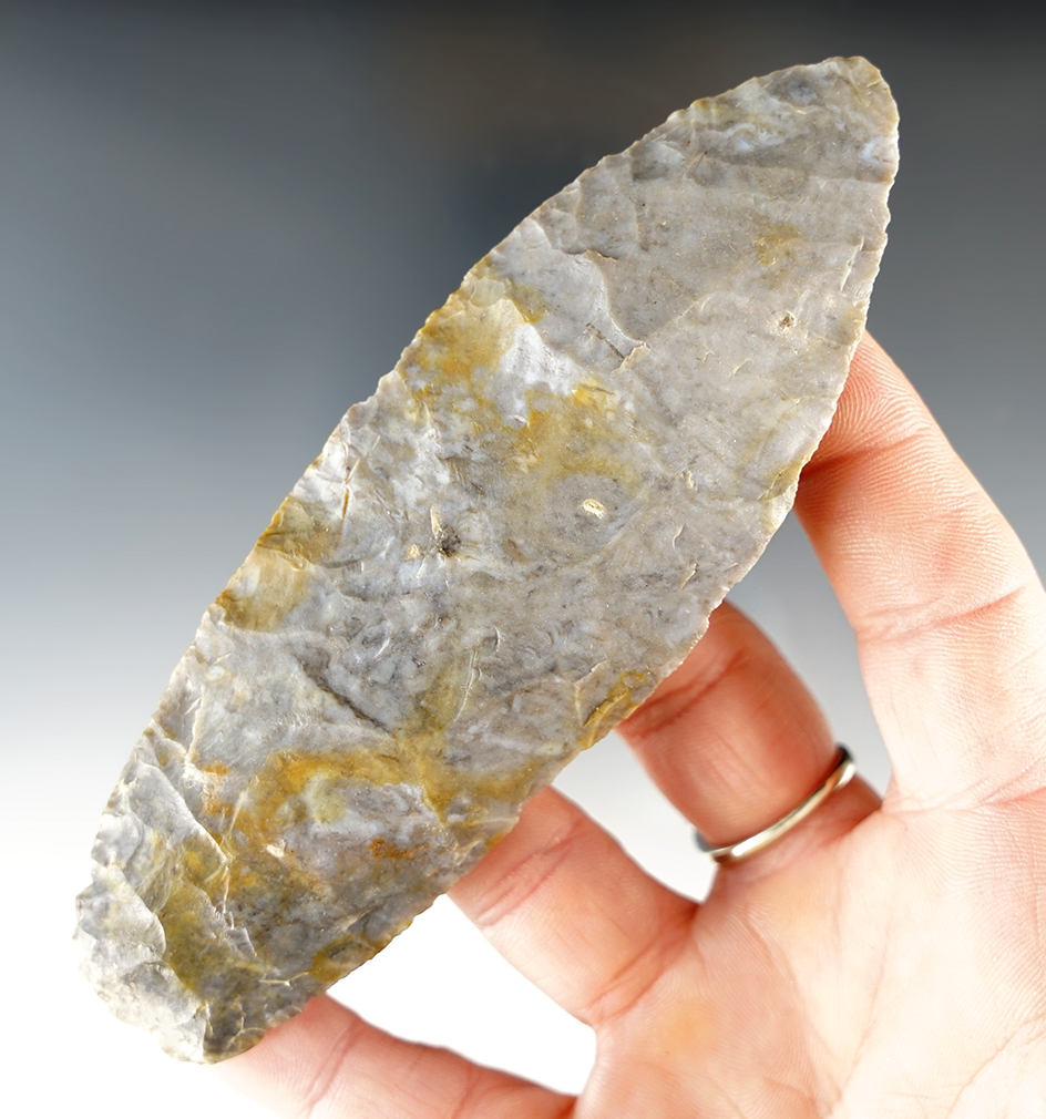 4 7/8" Archaic Lanceolate Knife, Upper Mercer Flint. Found in Ohio.