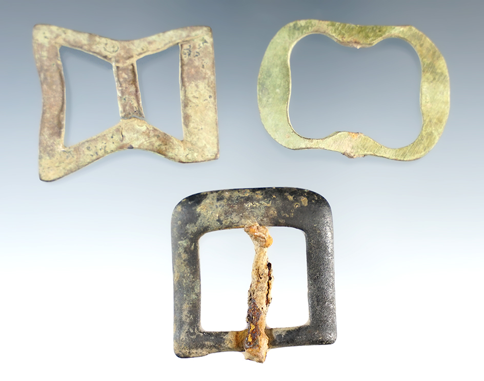 3 Metal Trade Buckles, largest is 1 5/16", New York.
