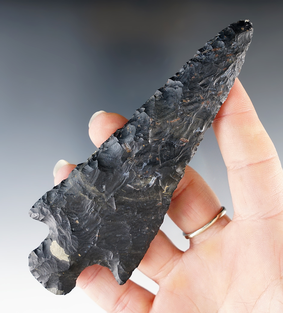 4 7/8" Coshocton Flint Hopewell Knife, nicely patinated.