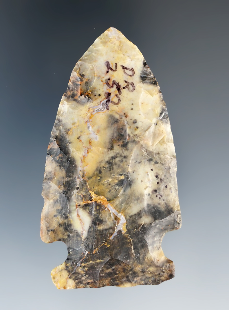 2 5/8" Archaic Sidenotch mottled Flint Ridge Flint, Ohio.