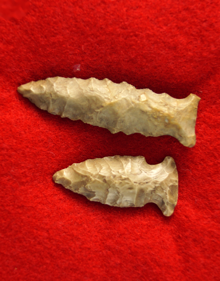 Pair of Fishspear points, largest is 2 1/8" found in Ohio. Ex. Jon Dickinson.