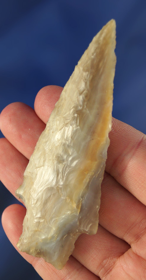 Large and nice! 3 3/8" Stemmed Knife - multicolored banded Agatized Wood - Columbia River.