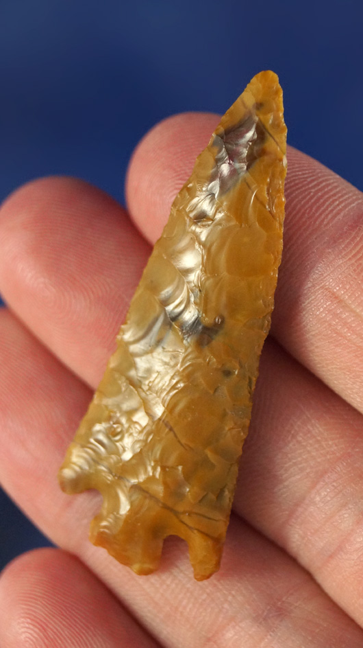 1 13/16" Rose Spring Corner Notch made from incredible multicolored Jasper found in Oregon.