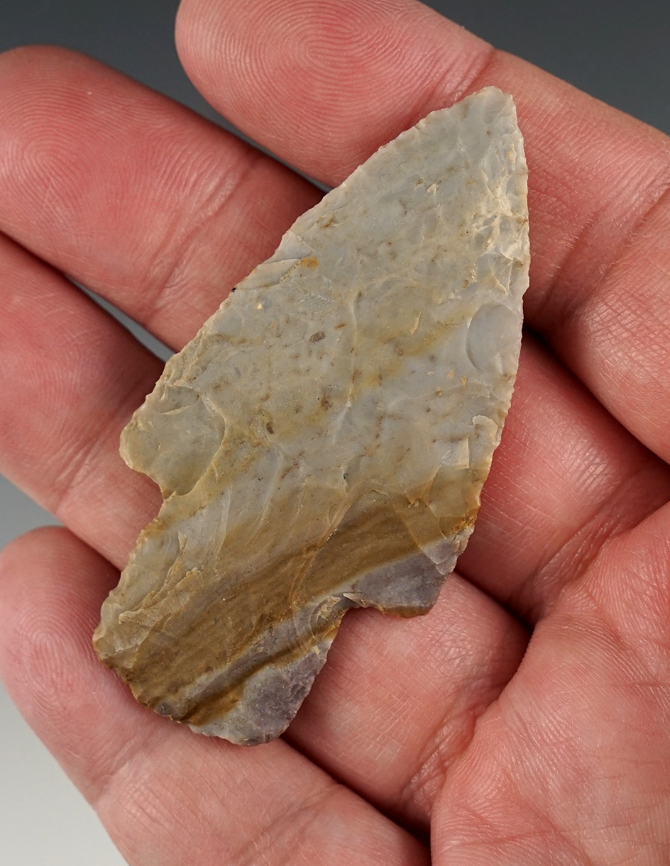 Colorful 2 5/8" Ohio Adena point made from Flint Ridge flint.