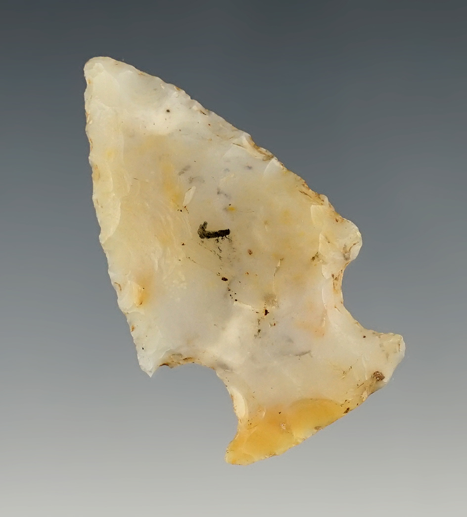 1 7/8" Flint Ridge Hopewell found in Perry Co., Ohio. Ex. Jim Dutcher, Lar Hothem collections.