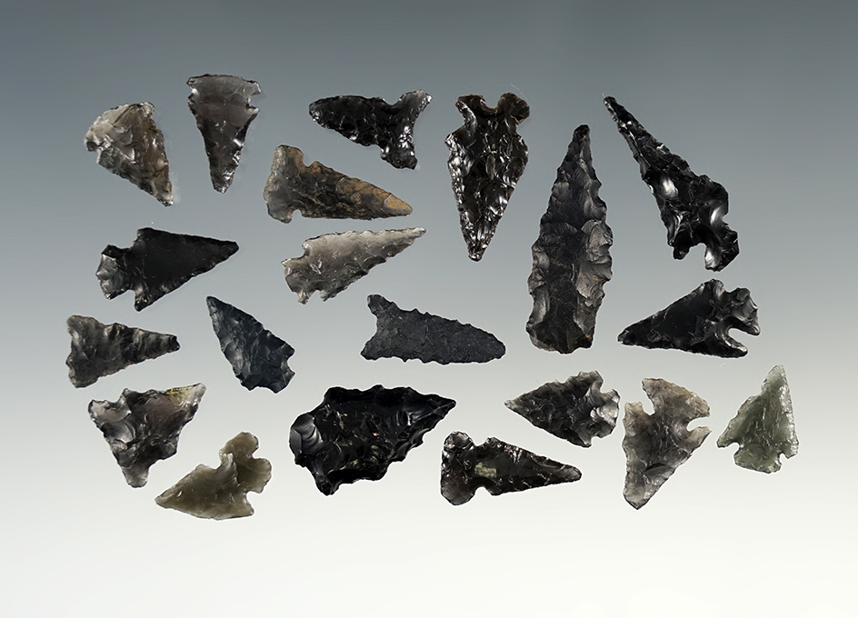 Set of 20 assorted points found in New Mexico. The largest is 1 1/16".