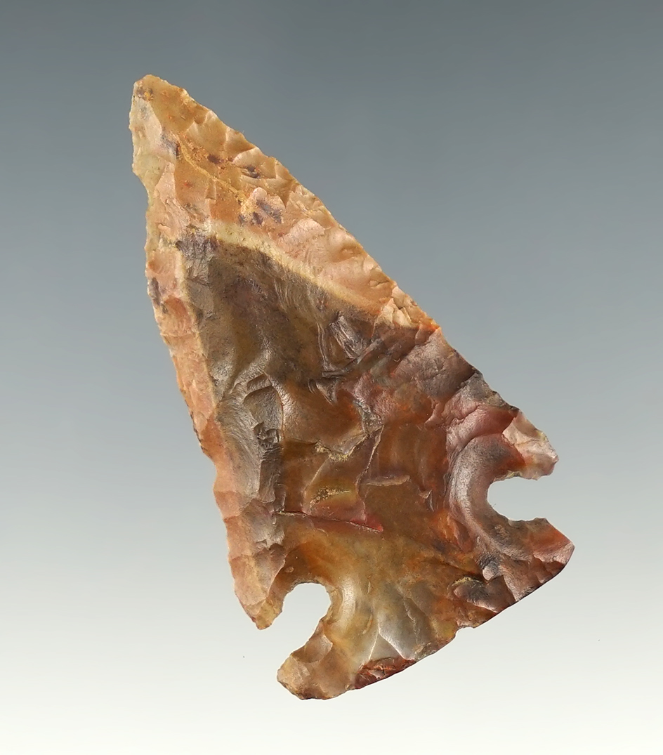2" Colorful Intrusive Mound Point made of Flint Ridge Flint. Found in Licking Co., Ohio.