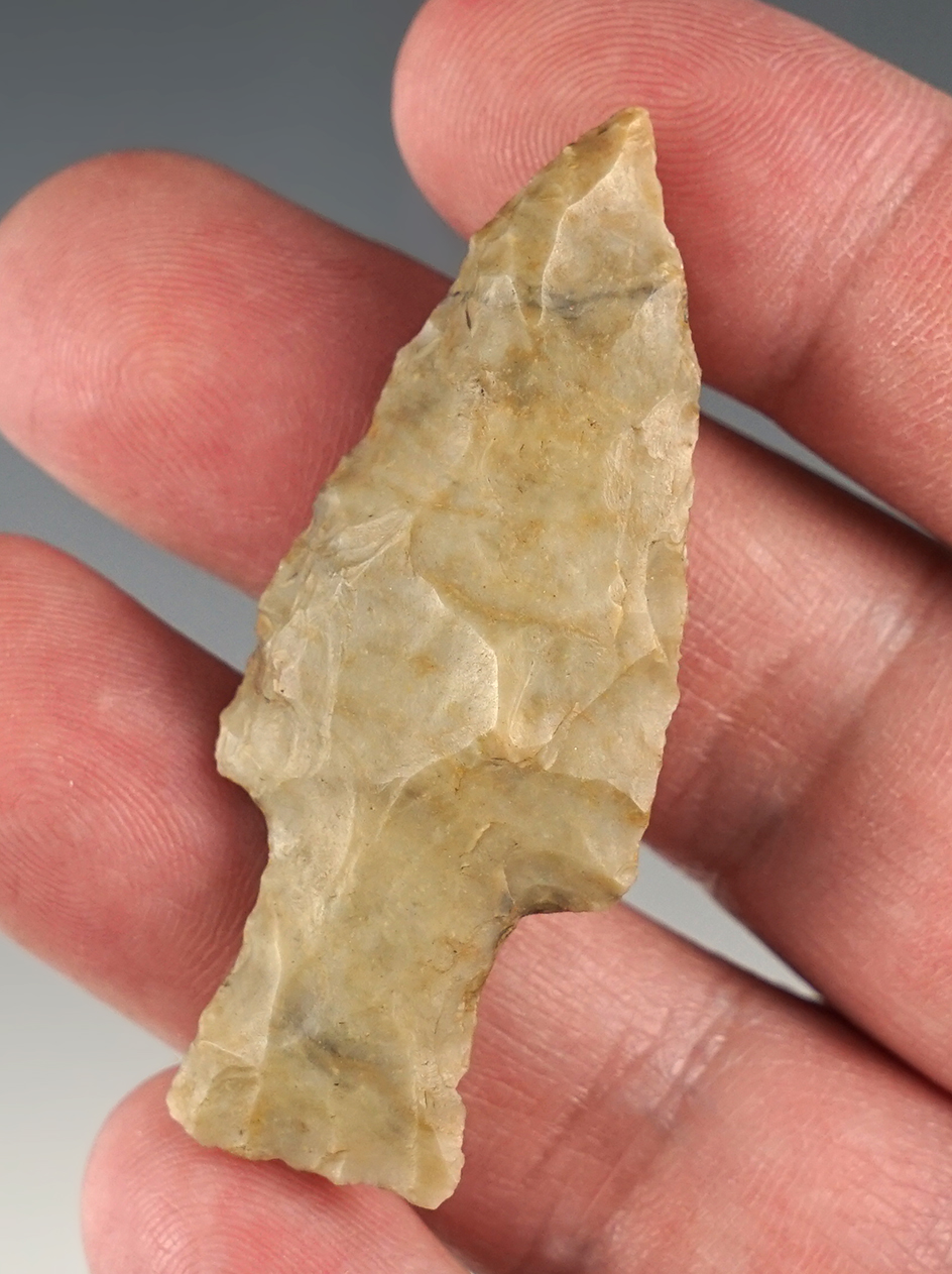 2 3/16" Kaiser Point made of Upper Mercer Flint. Found in Wayne Co., Ohio. Ex. Larry Polin.