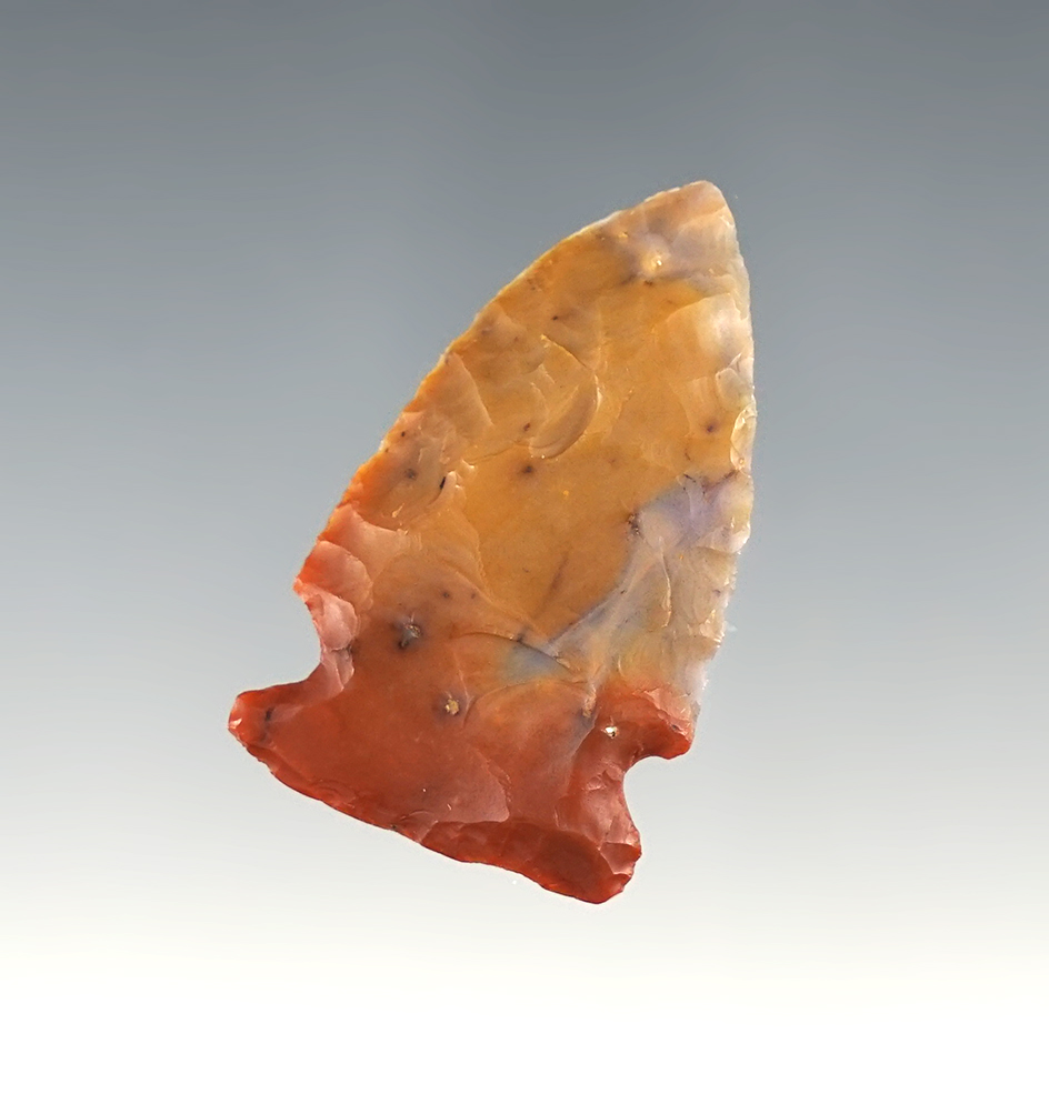 Amazing color on this 1 1/2" Ohio Side Notched point. Made from Flint Ridge flint.