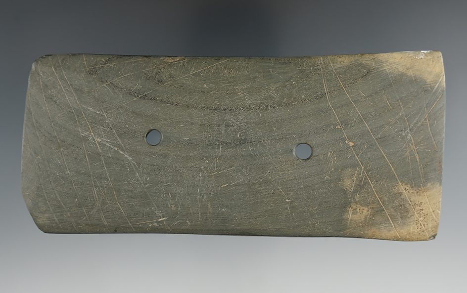 5 3/16" Rectangular Gorget with engravings, made from Banded Slate.
