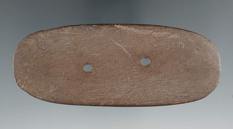 4 7/8" Glacial Kame Gorget made from red Slate, found in Medina Co., Ohio. Ex. Wakefield, Falleti.