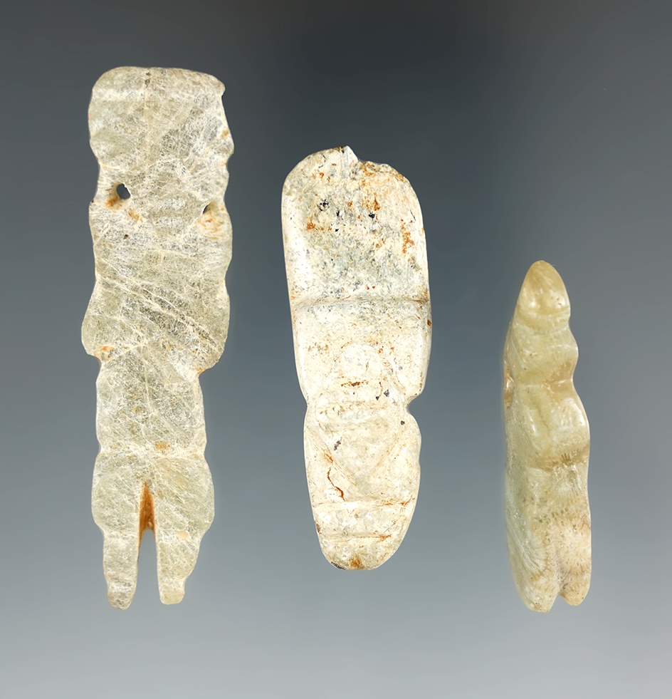 Set of 3 nice Pendants made from Jadeite, found in Costa Rica. Largest is 2 5/8".