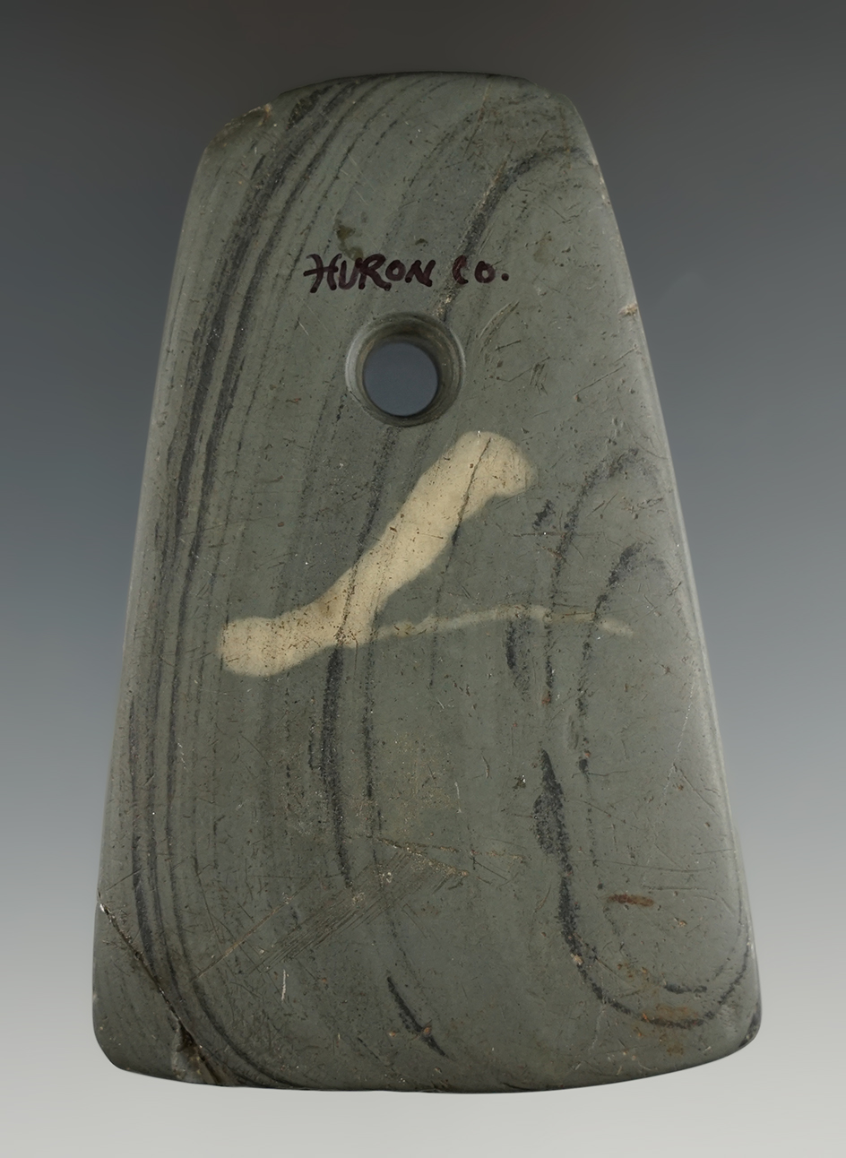 3 5/8" Pendant found in Huron Co., Ohio. One corner has been broken and glued.