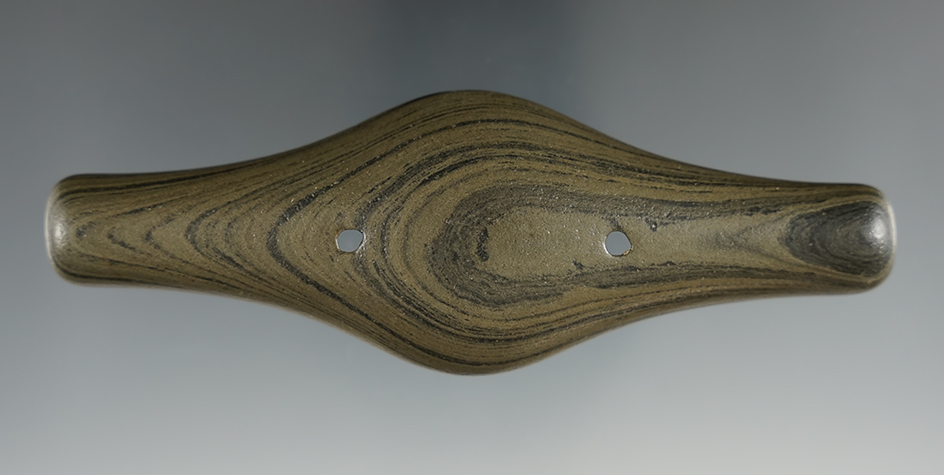 4 13/16" Adena Expanded Center Gorget found in Pickaway Co., Ohio. Jackson and Motley COAs.