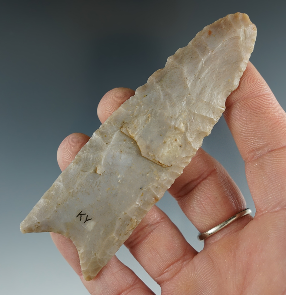 Nicely Fluted 3 15/16" Paleo Clovis found in northern Kentucky. Ex. Dennis Smith, Jerry Godby.