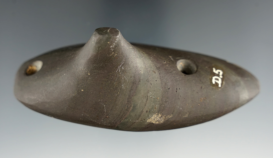 4 1/4" Glacial Kame Spineback Gorget made from Banded Slate, Sandusky Co., Ohio. Pictured.