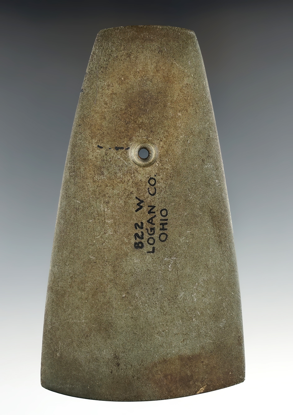 4 7/8" Woodland Flared Pendant found in Logan Co., Ohio. Ex. Wehrle, Speck , Gonyer. Davis COA.