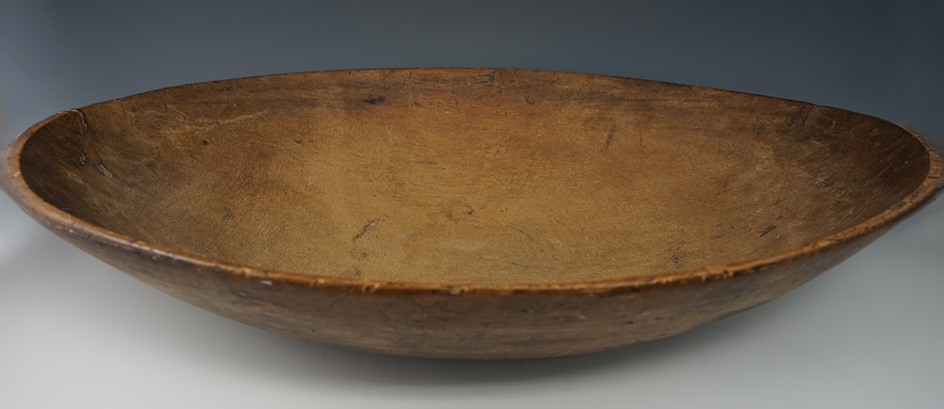 Very large 14" wide by 24" long Carved Iroquois Wooden Bowl from New York.  Ex. Mickey Taylor.