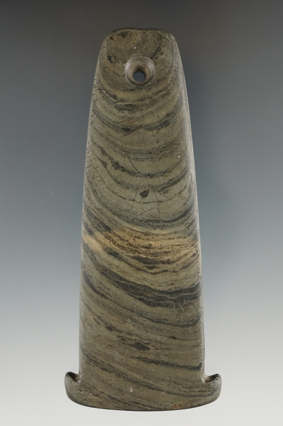 Sale Highlight! Pictured! 4 3/16" Adena Anchor Pendant - Banded Slate, found in Ohio. Ex. David Root