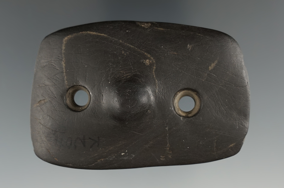 Rare 3" Black Slate Glacial Kame Spineback Gorget found in Knox Co., Ohio. Ex. Ted Weaver.
