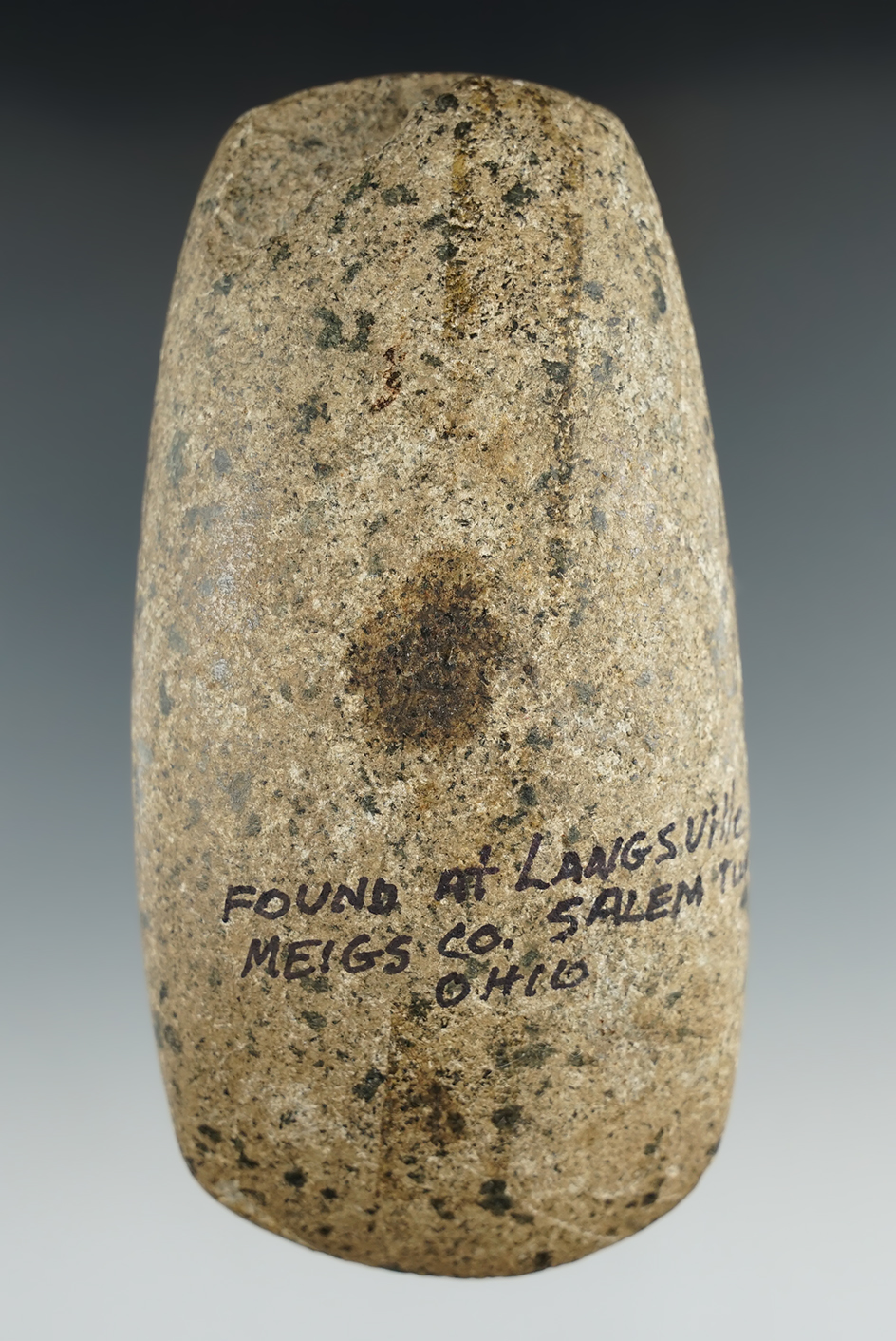Attractive material on this 4 3/4" hardstone Celt found in Salem Township, Meigs Co., Ohio.