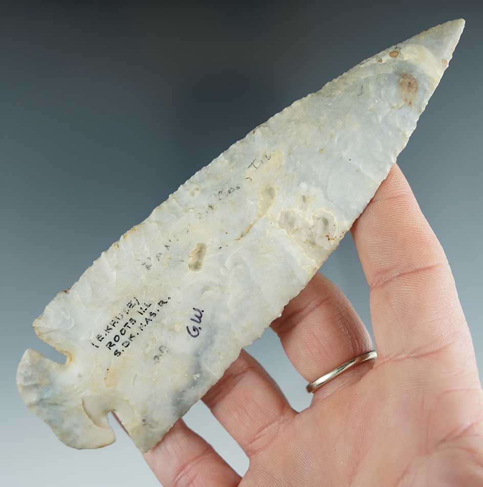 5 7/16"  Dovetail found near the Kaskaskia River, Illinois. Minor restoration to one corner and tip.