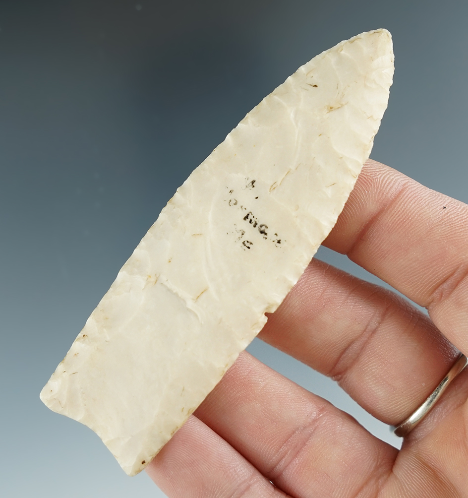 3 5/16" nicely Fluted Paleo Clovis made from quality Burlington Chert found in Missouri.