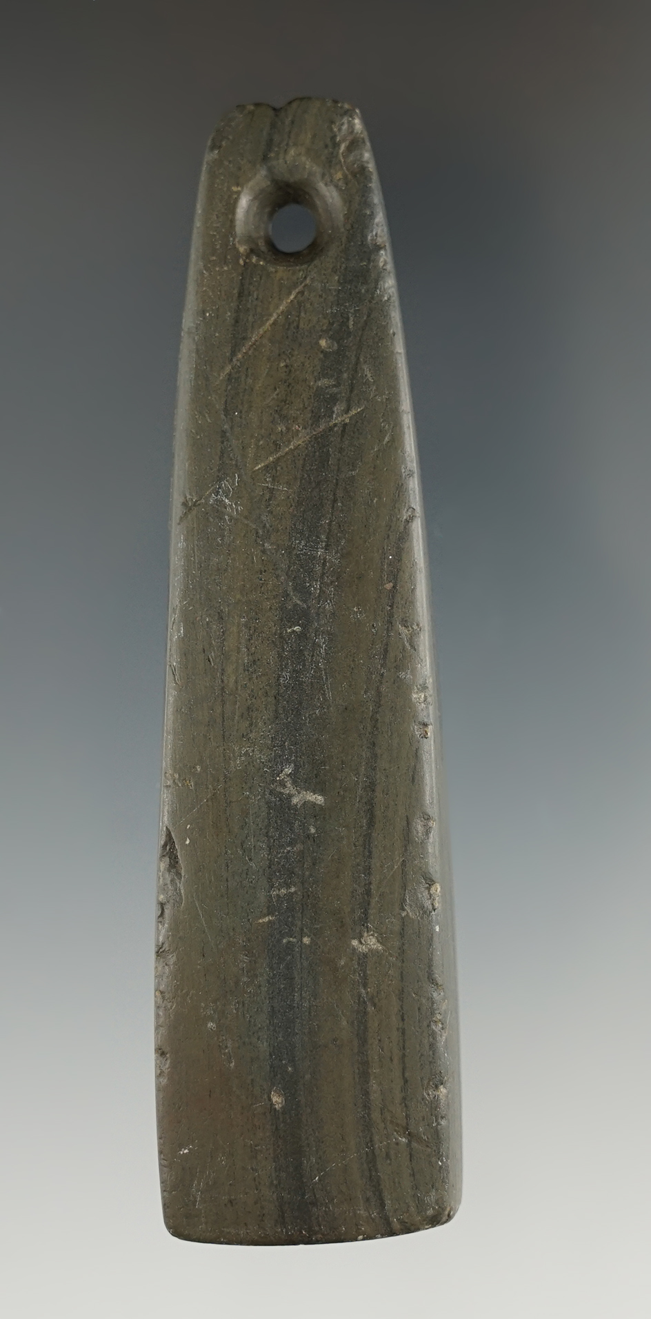 3 11/16" Adena Trapezoidal Pendant found in Huron Co., Ohio. Pictured in "Ancient Art of Ohio".