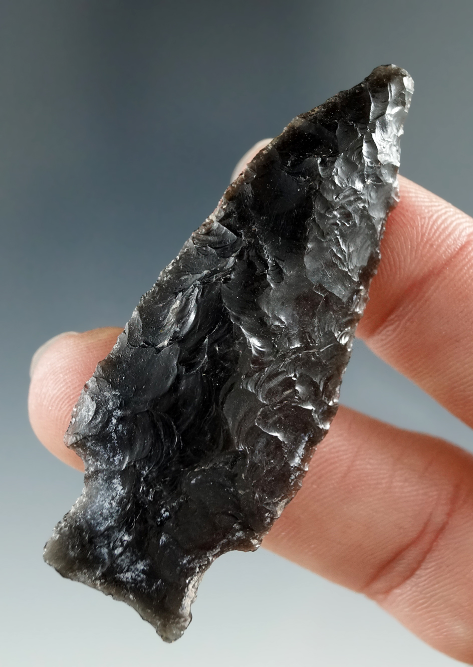 2 1/4" Stemmed Dart made from Obsidian, found in the Great Basin, Oregon.