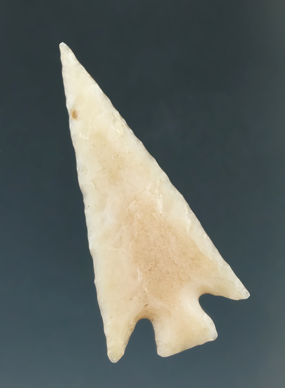 1 1/4" Columbia Plateau, great point, made from Translucent White Agate, Columbia River.