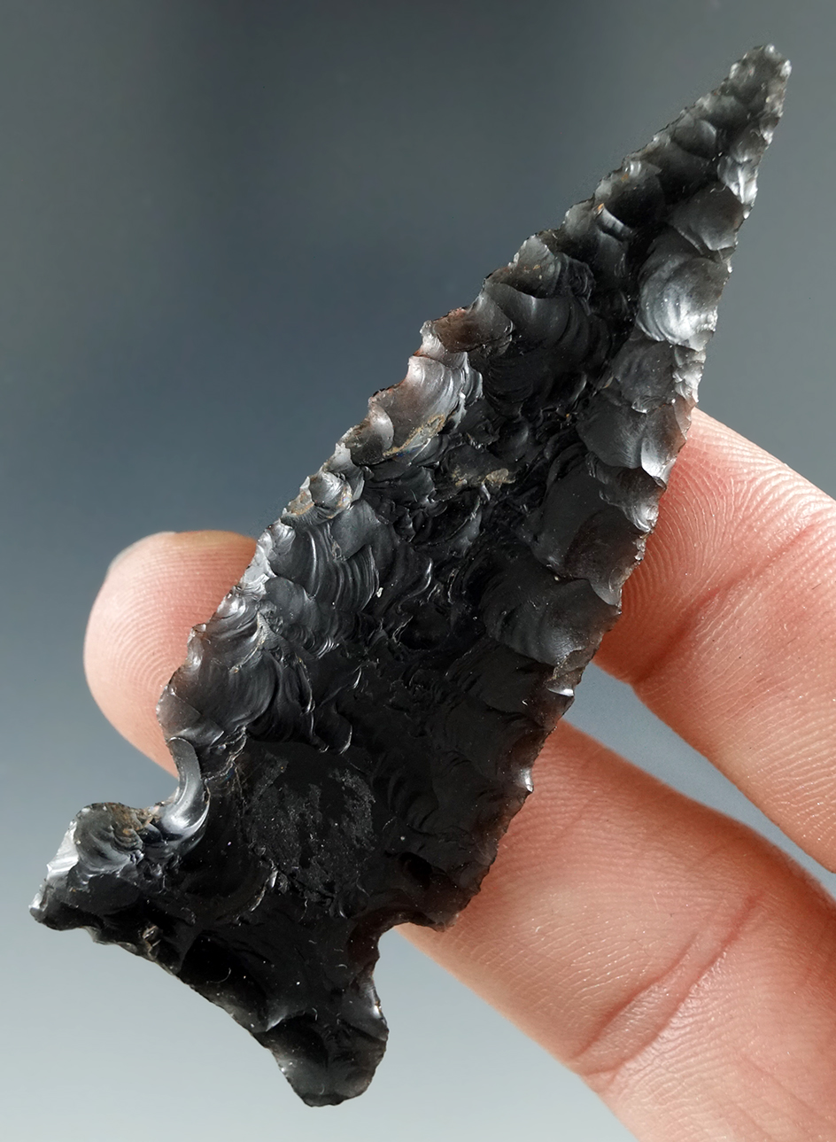 2 5/8" Northern Sidenotch made from Obsidian, found in the Great Basin, Oregon.