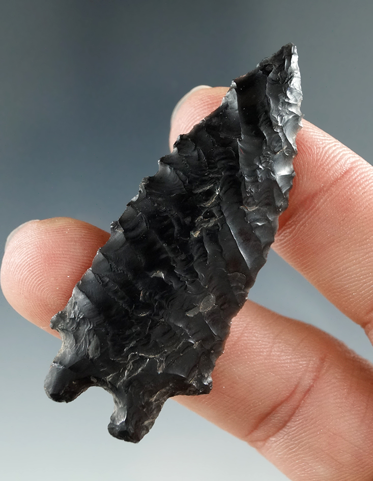 2 1/8" Pinto Basin made from Obsidian. Found in the Great Basin, Oregon.