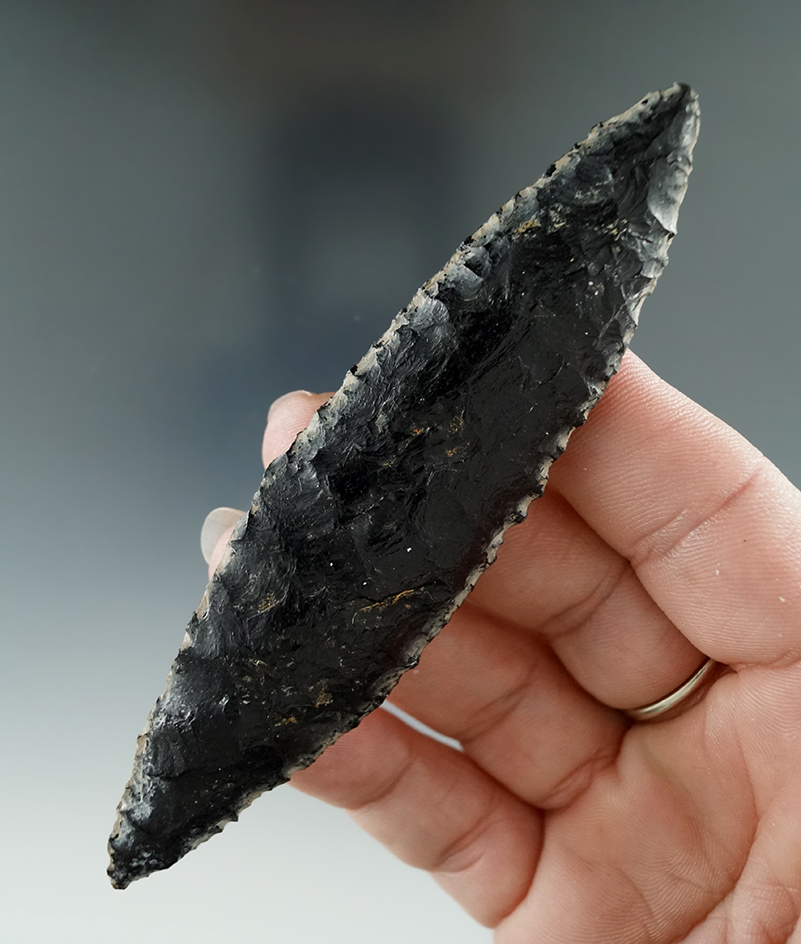 4 1/4" Bi-point  Knife made from Obsidian, found in the Great Basin, Oregon.