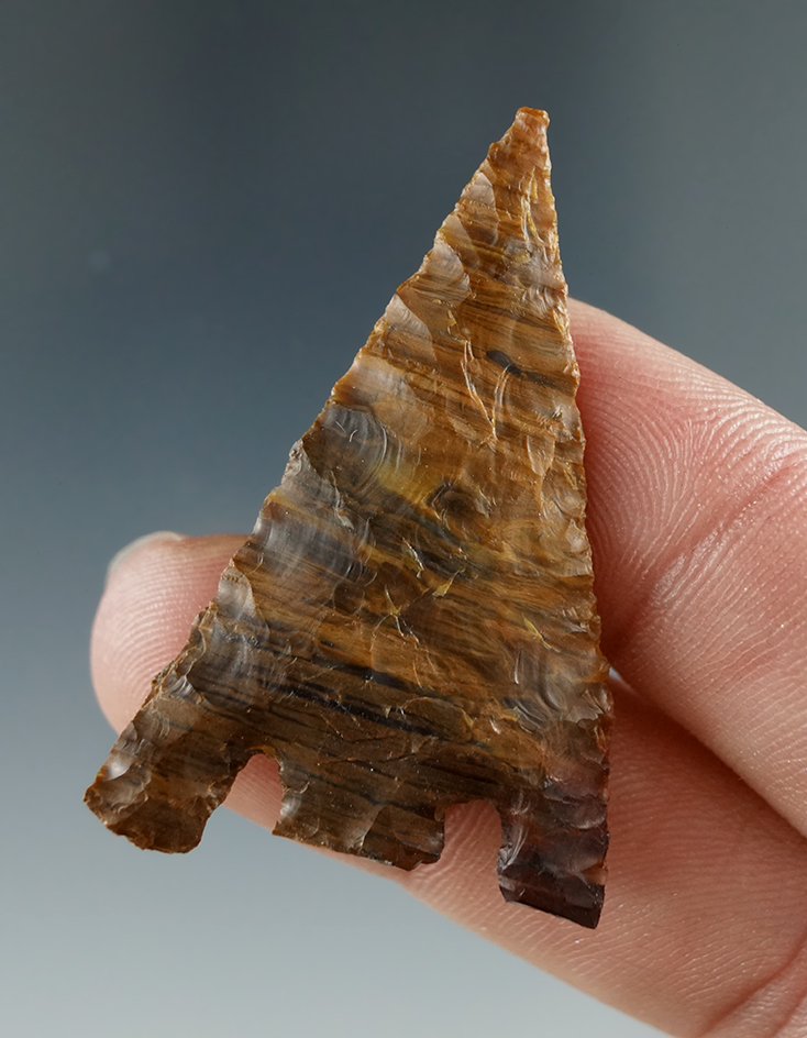 1 5/8" Notched Point made from banded Brown Jasper, found near the Columbia River.