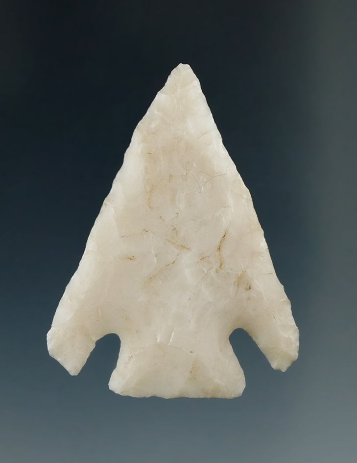 1 3/8" Diagonal Notch Point made from White Agate, found near the Columbia River.