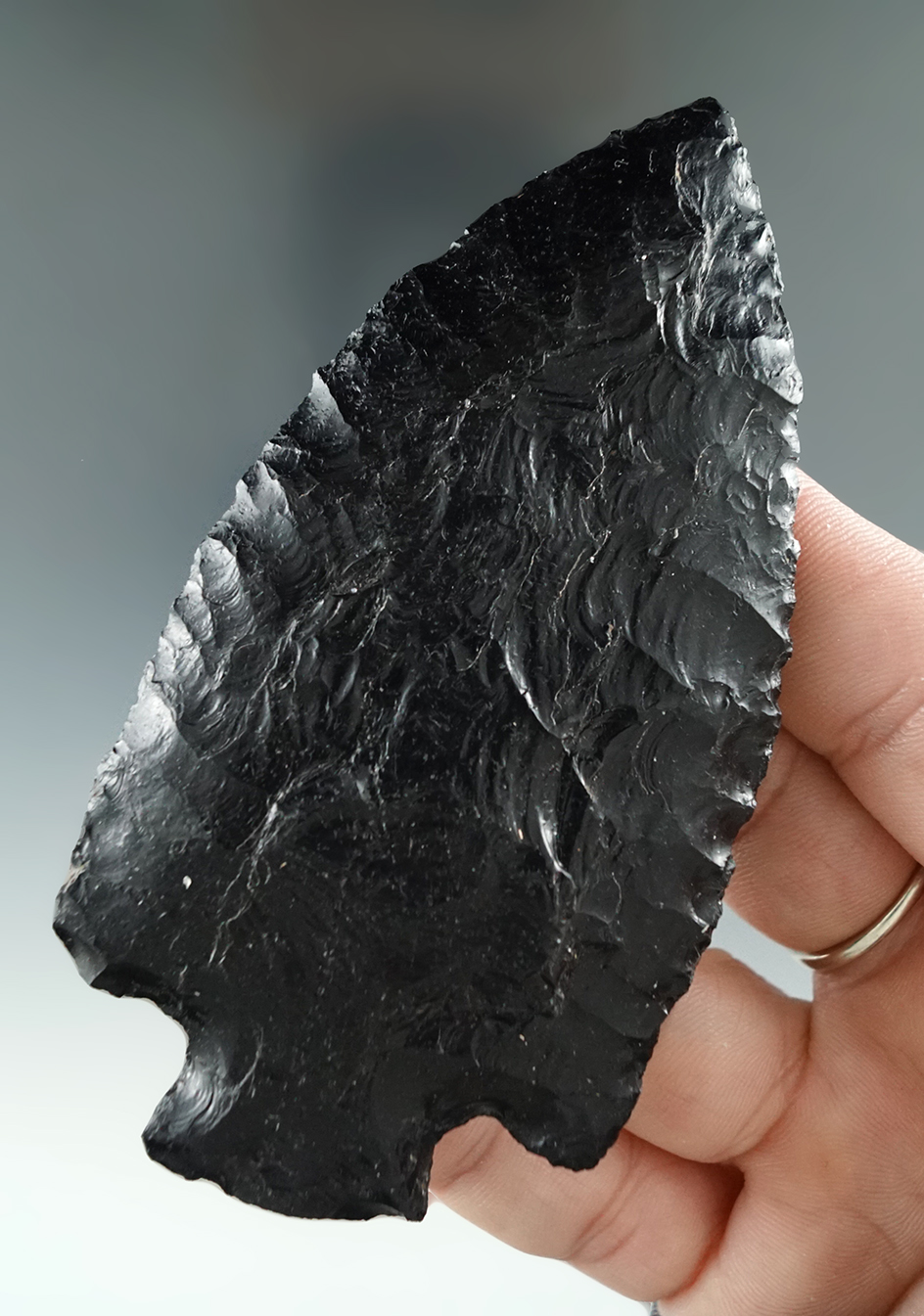 3 7/8" Obsidian Corner Notch found near Crump Lake, Lake Co., Oregon.