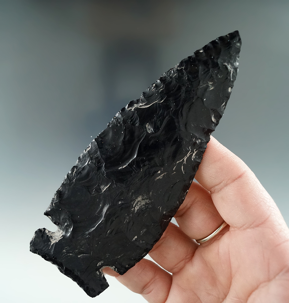 4 3/4" Obsidian Sidenotch found near Crump Lake, Lake Co., Oregon.