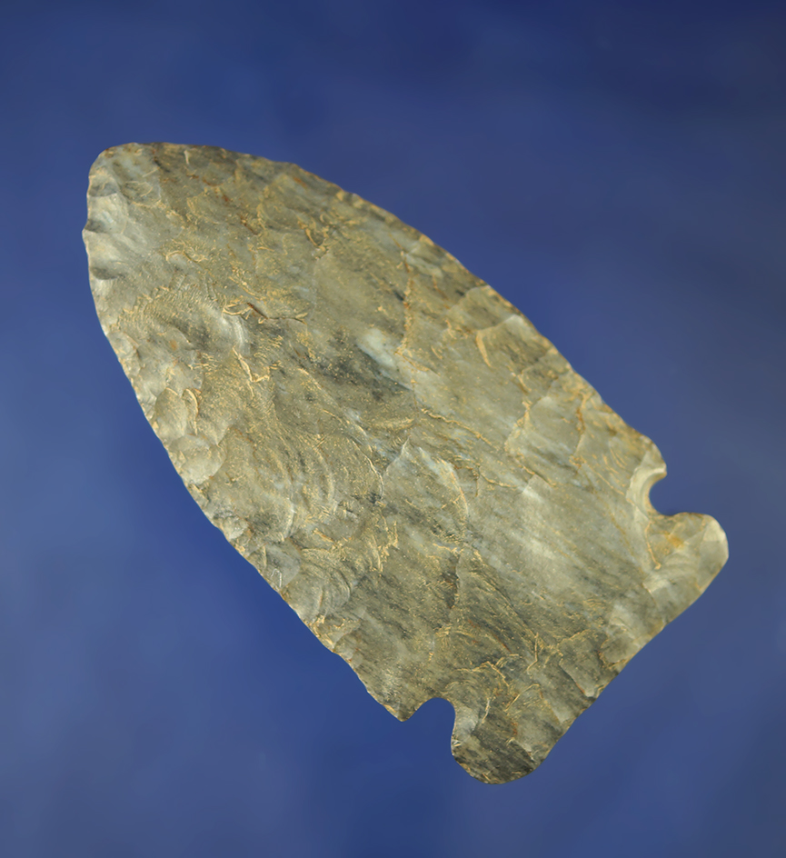 3 3/8" Broad Blade made from nicely banded Coshocton Flint. Found in Henry Co., Ohio.